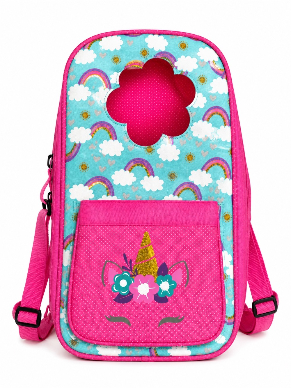 Kids Unicorn Crossbody Bag in Pink and Turquoise - Floral Horn Accent